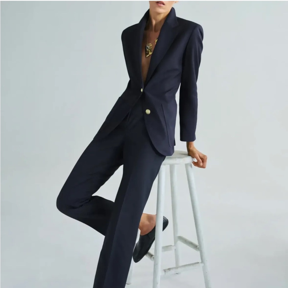 ZARA Navy Gold Double Button Blazer Size XS